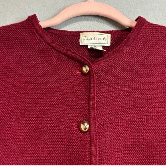 Jacobson's Wool Cardigan Jacket Womens Small Red Scalloped Gold Buttons Vintage - Picture 4 of 7